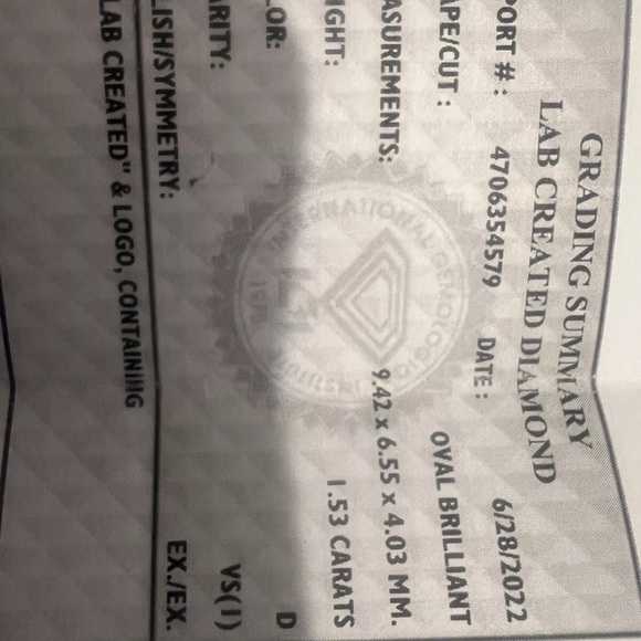 Diamond Engagement Ring 1.53 Ct. Oval Lab Created White gold sz 4 3/4 Kay J. - Picture 6 of 9